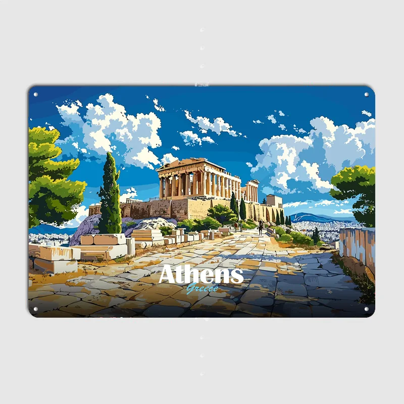 Athens Acropolis Scenery Travel Poster Metal Sign Indoor Outdoor Home Decor Bar Custom Posters Wall Room Decorations