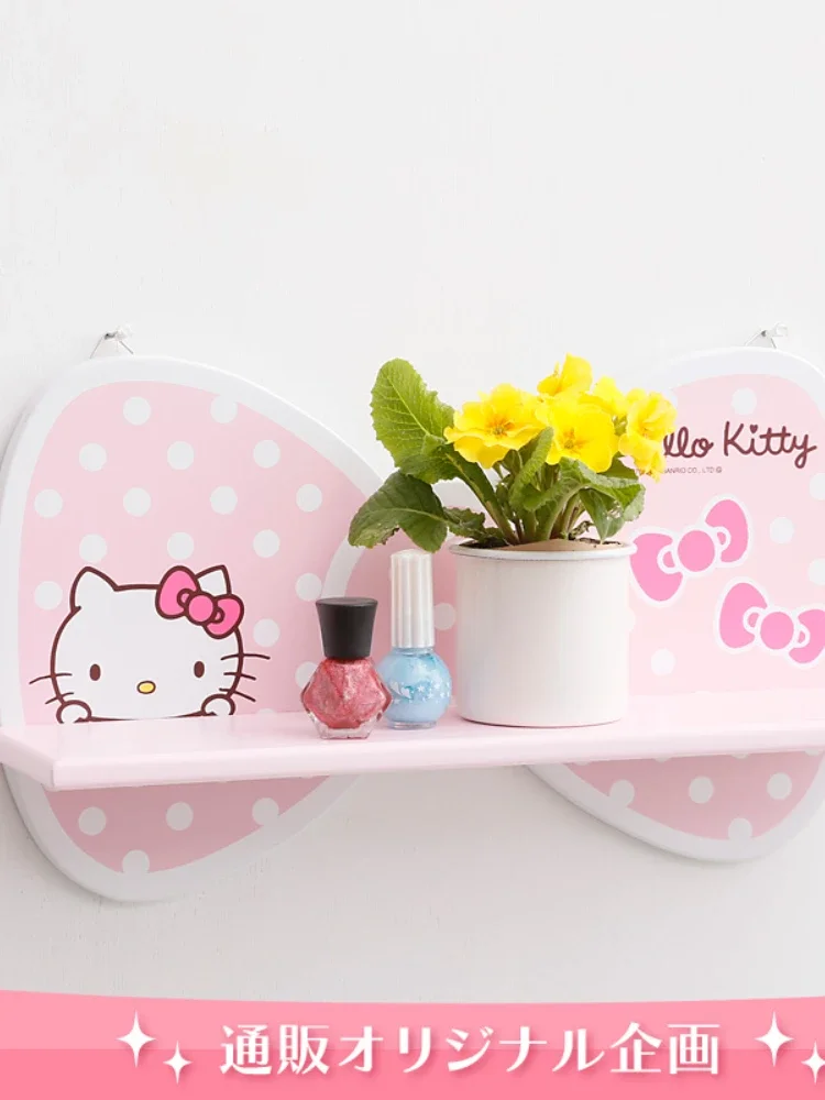 Kawaii Hello Kitty Wood Shelf Anime Cartoon Wall Hanging One-Word Partition Shelf Home Decoration Room Decor for Girl accesorios