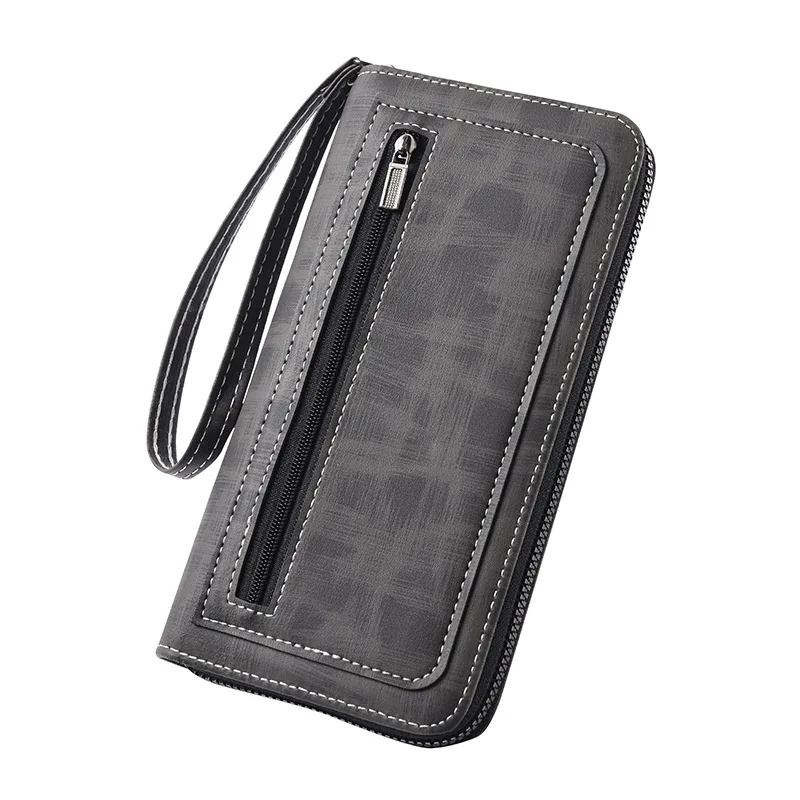 Lange Geldbörse für Herren, Vintage-Stil, mit Reißverschluss, Geldbörsen, Kreditkartenetui, Business-Clutch, Handy-Geldbörsen, tragbare Geldbörse aus PU-Leder