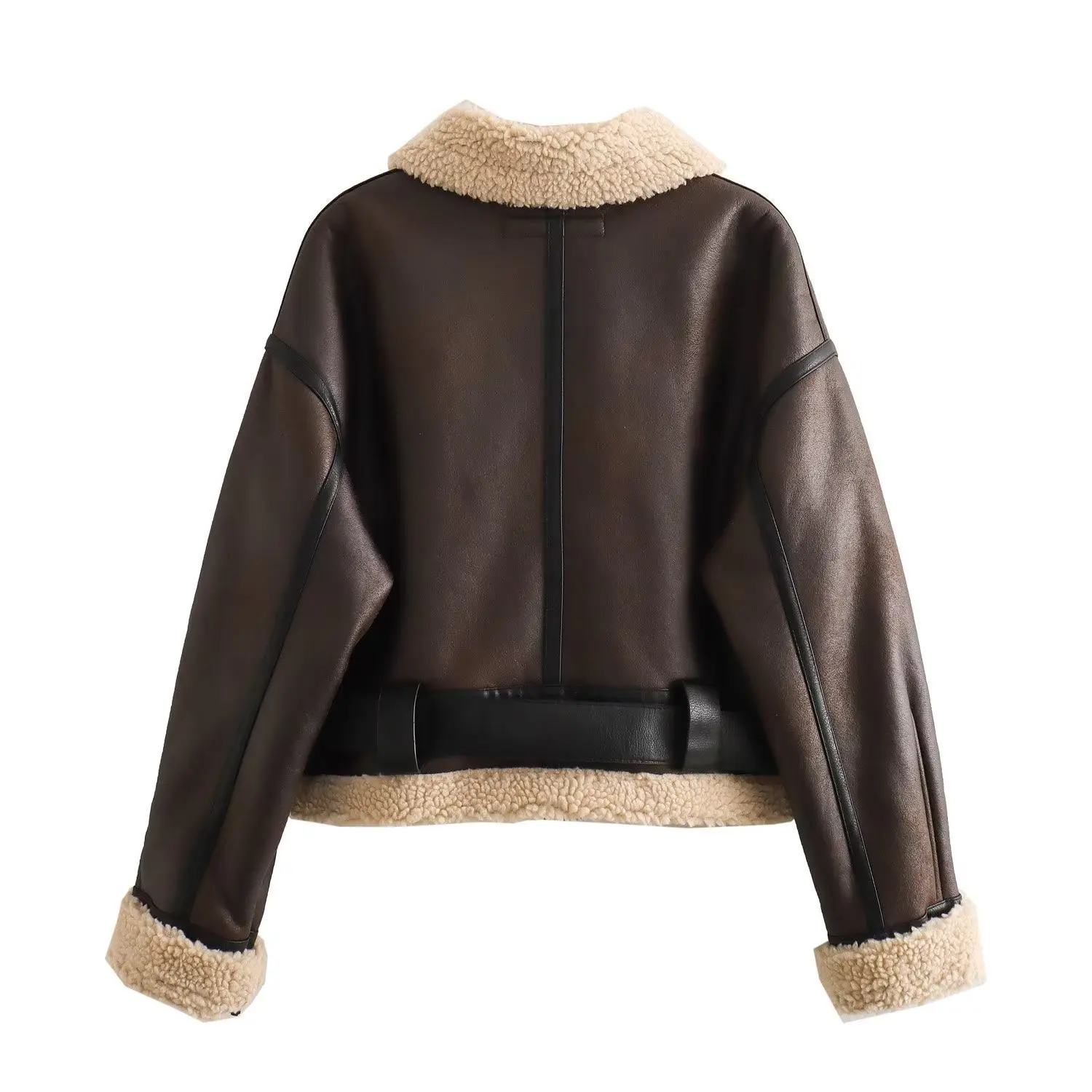 Autumn/Winter Double Sided Short Jacket Fashion Turn-Down Collar Shearling Lamb Fur Parka Streetwear Motorcycle Coat