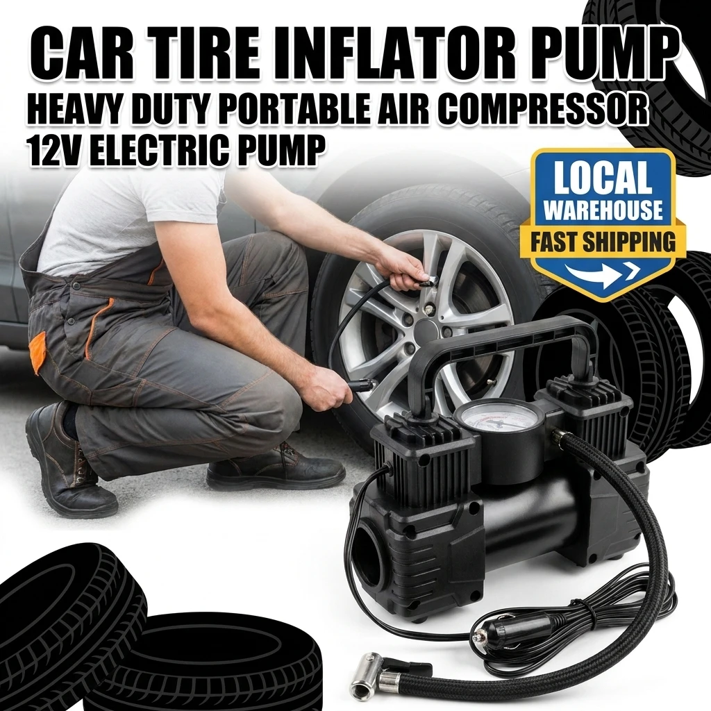 Car Tire Inflator Pump, Heavy-Duty Portable Air Compressor, 12V Electric Inflator Pump 150PSI High-Performance Dual Cylinder.