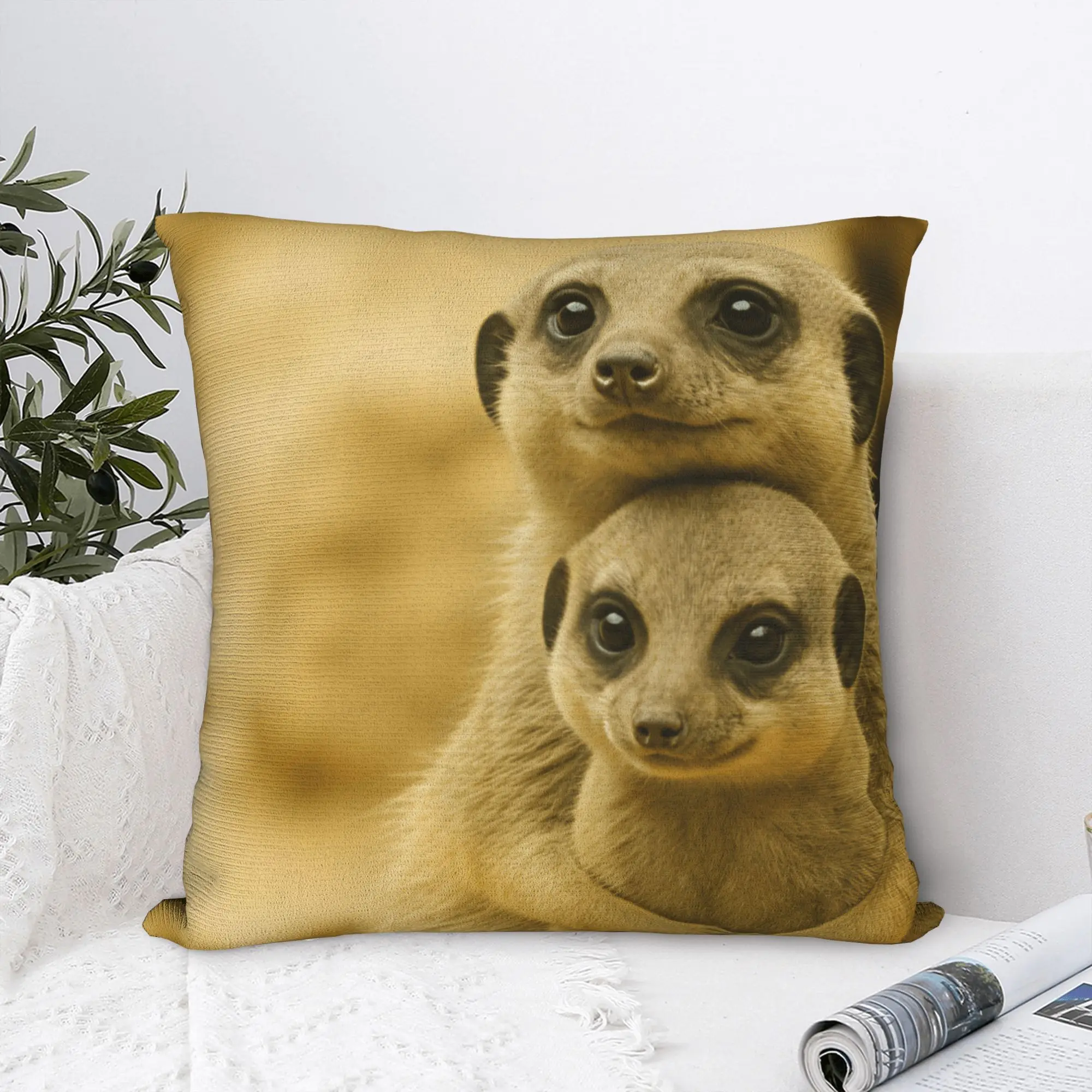 Adult And Baby Meerkat Sitting Together Pillow Case  Morden Pillow Cover Print Pillowcases For Office Car Home Decor