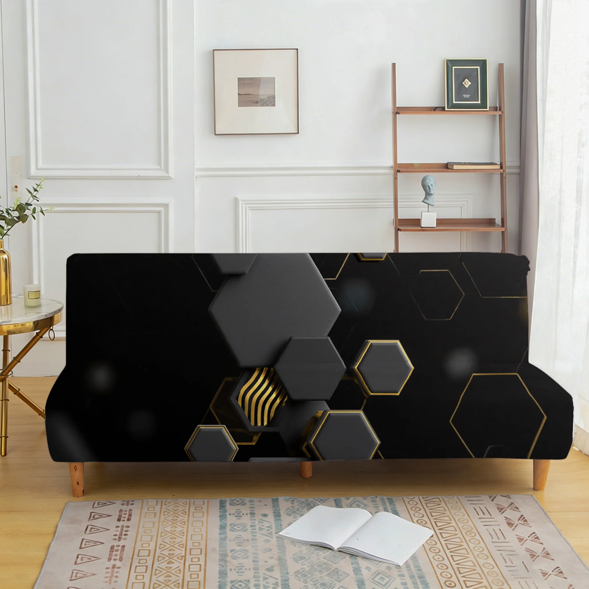 Technology geometric elastic sofa bed cover, living room sofa bed cover, dustproof machine washable sofa bed cover