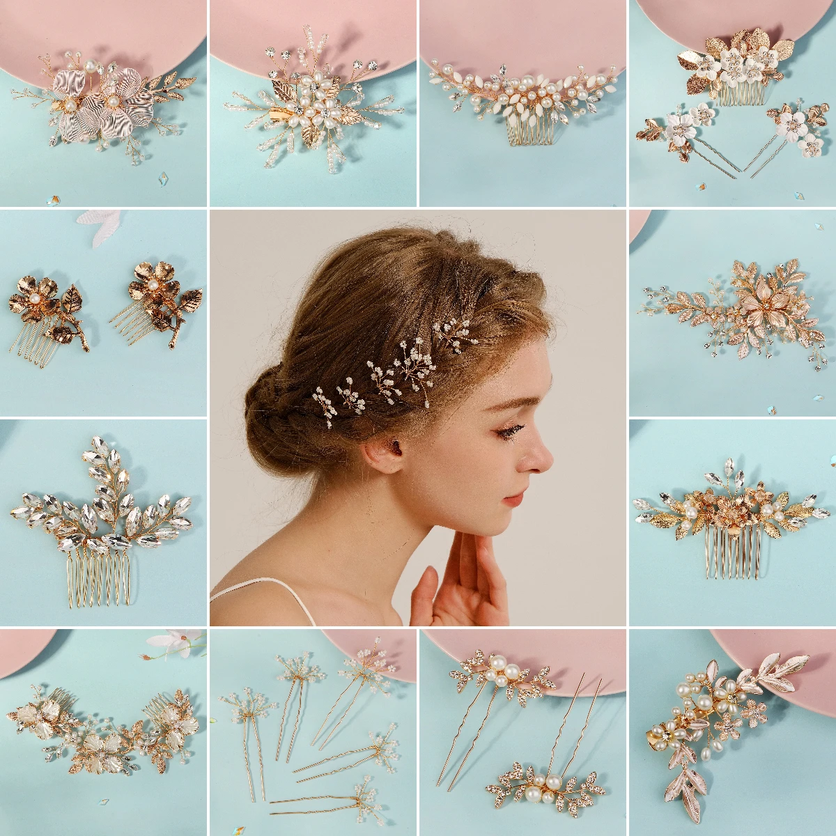 Latest Gold Handmade Pearl Flower Hair Comb Beautiful Rhinestone Hair Clip Bridal Headdress Wedding Accessories image 2