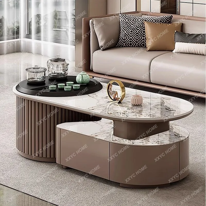 46Modern light luxury rock slab fire stone kung fu tea tea table integrated multi-function