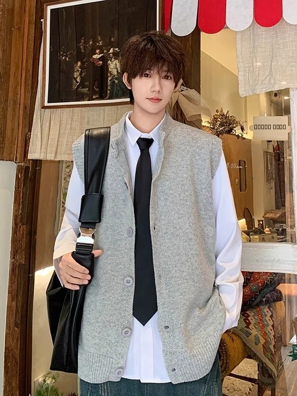 

Мужской вязаный жилет свободного кроя в стиле ретро для многослойных образов, модная брендовая верхняя одежда для осени и зимы