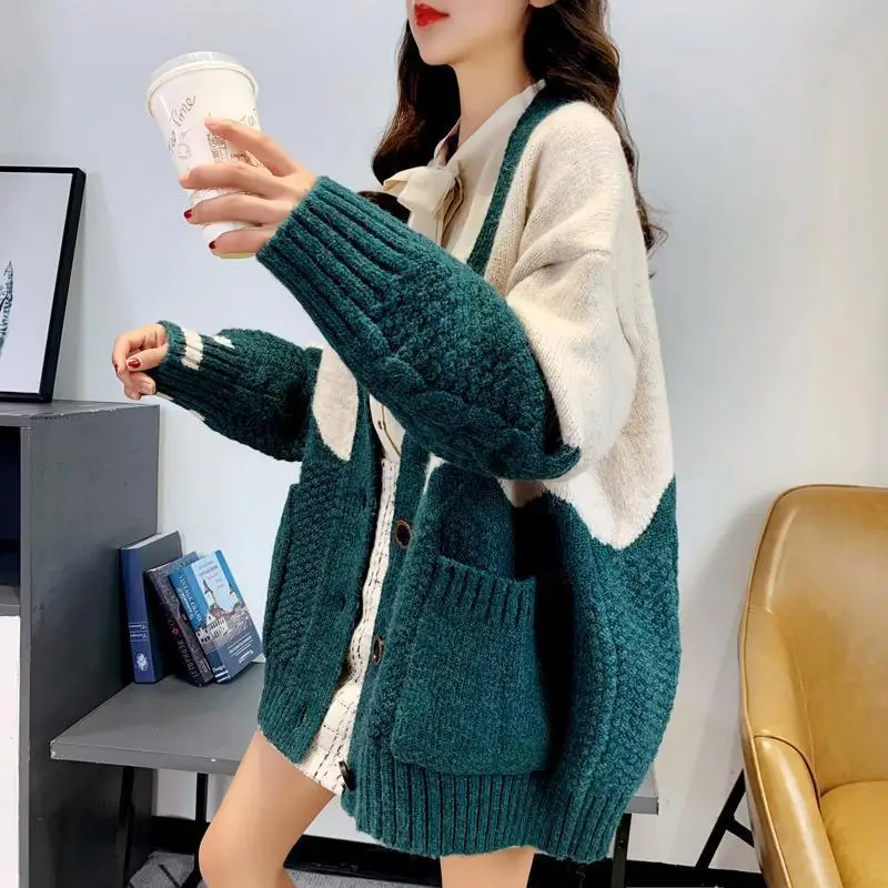 2023 Autumn/Winter New Korean Edition Loose and Lazy Embroidery Network Red Knitwear Mid Length Versatile Cardigan Sweater