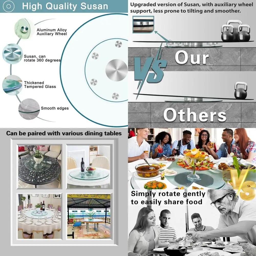 

24 стекла Lazy Susan с 6 колесами для гладкого 360° ° Вращение, большой круглый сервировочный поднос для столовой