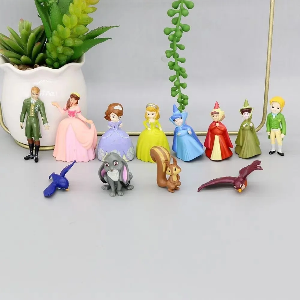 3-4cm 12pcs/Lot Sofia the First Figures Princess Sophia Amber Cilo Prince James Queen Miranda Bird Clover Rabbit Animal Toys