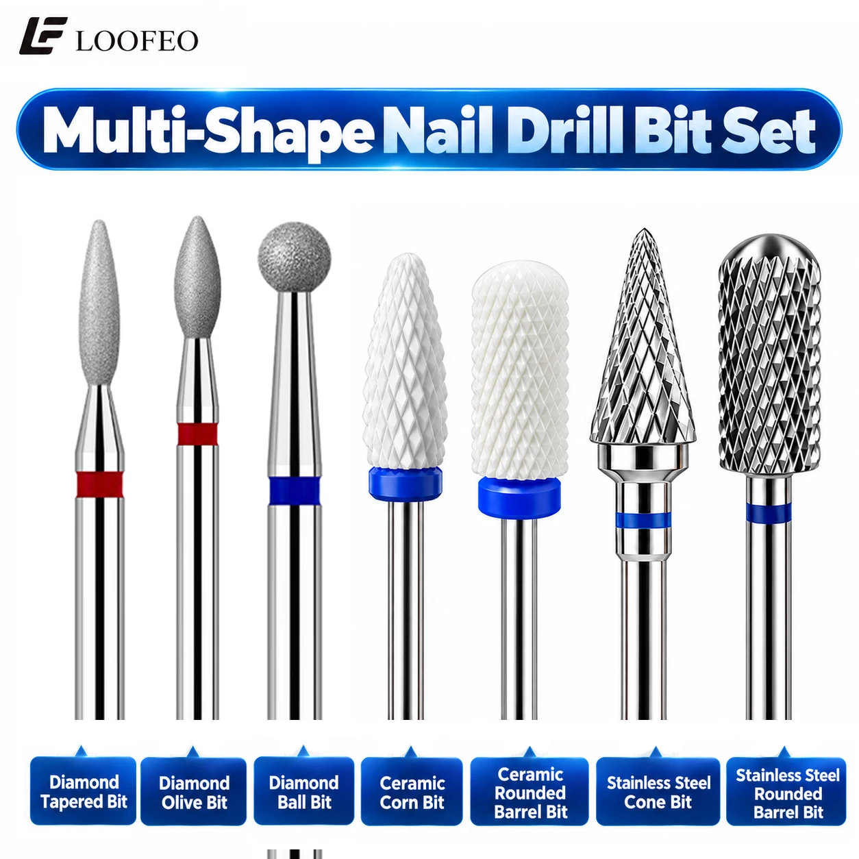30Pcs Nail Drill Bits Set Ceramic Diamond Stainless Steel 3 Materials 6 Shapes With Storage Box For Manicure Gel Removal Tool