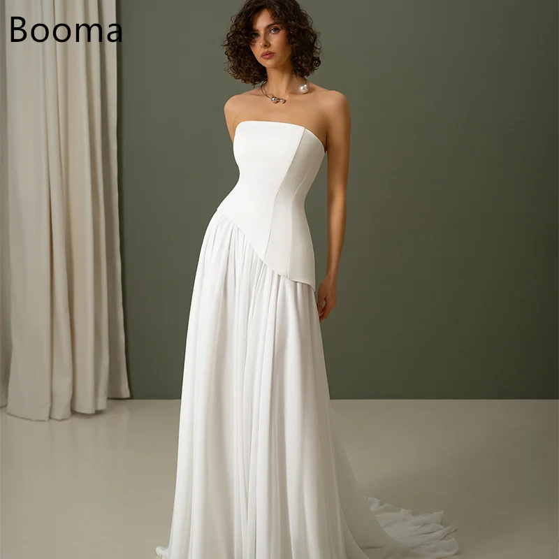 

Booma A-Line Wedding Dresses Long Floor-Length Strapless Sleeveless Satin Elegant Brides Gown Custom Made 2025