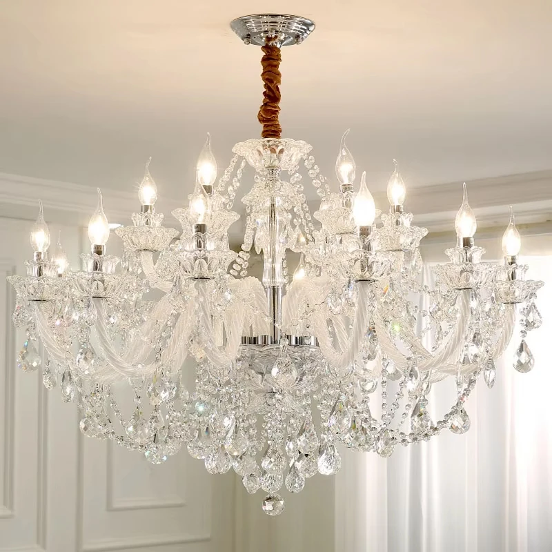 

Modern Crystal Chandeliers Duplex Foyer Stair Ceiling Lighting Dining Room White Glass Pendant Decorate Bedroom LED Hanging Lamp