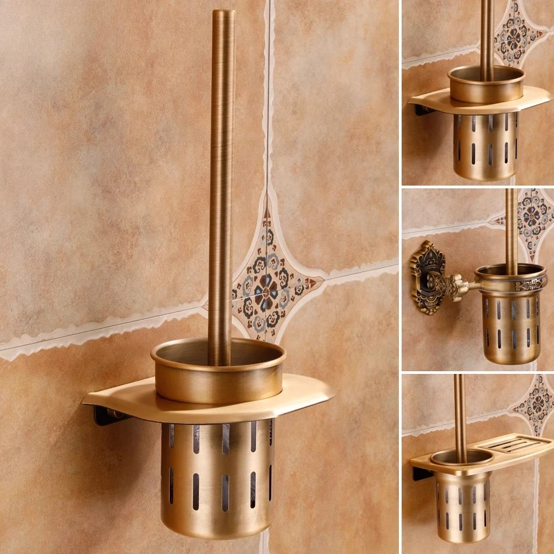Aluminum Toilet Brush Set European Style Bathroom Holder with Cup Anti-Rust Space Alloy Cleaning Kit Modern Toilet Brush Holder