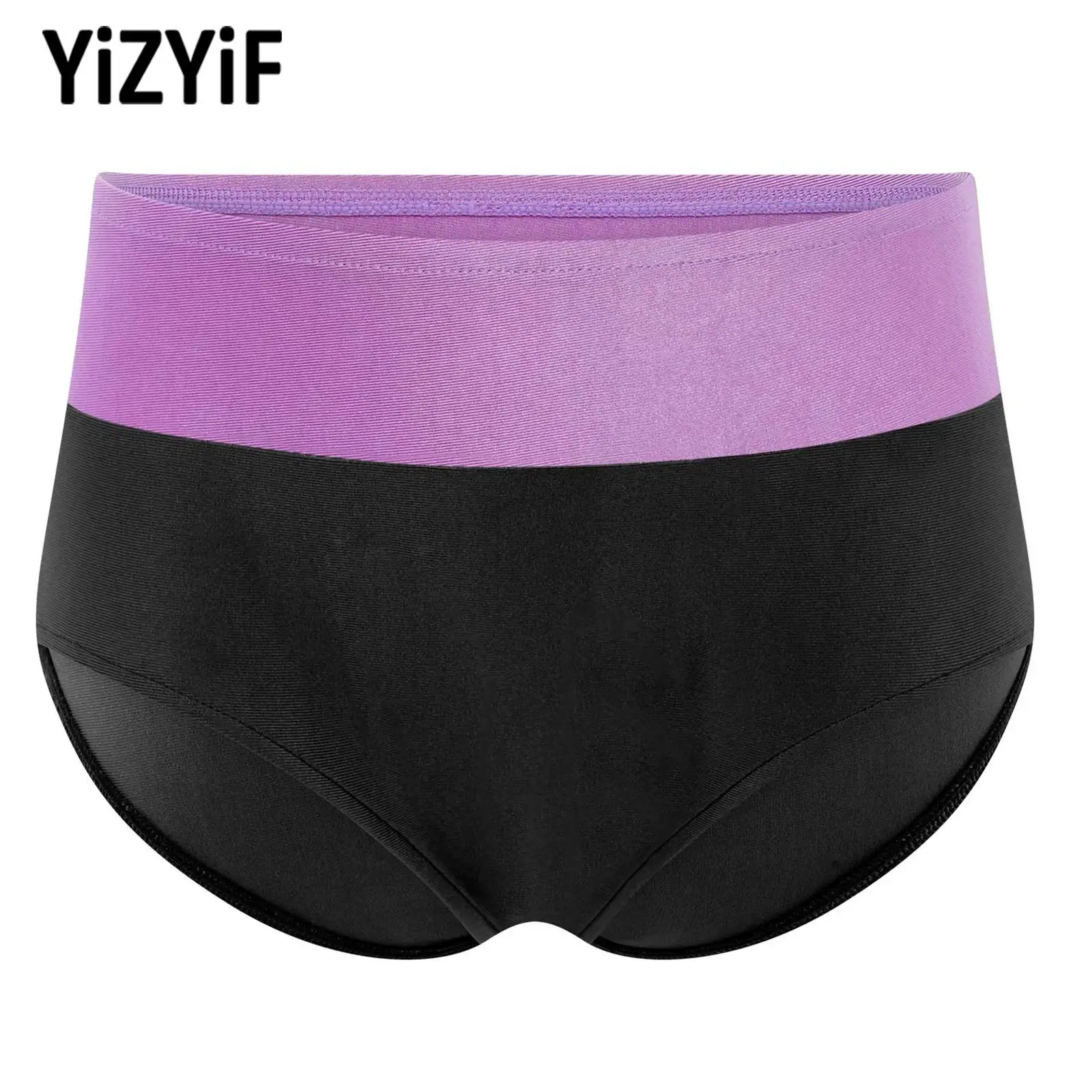 

Girls Gymnastics Shorts Kids Ballerina Performance Costume Elastic Waistband Color Block Briefs Leggings Figure Skating Clothing
