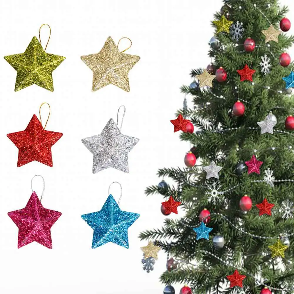 

12PCS Christmas Decorations Five pointed Star Small Pendant Christmas Tree Decoration Three dimensional Star Hanging Decoration