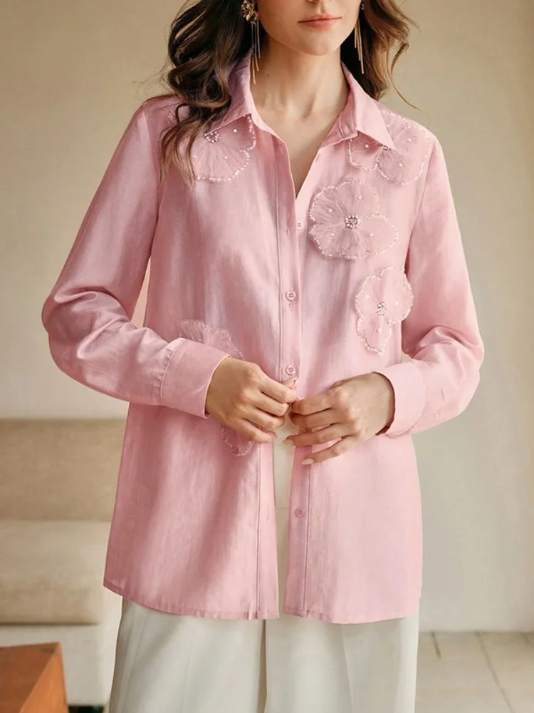 

Женские модные блузки Uoozee с цветочными аппликациями и прозрачными вставками, новинка 2026 года, летние, с длинными рукавами, элегантные вечерние рубашки-топы для вечеринок