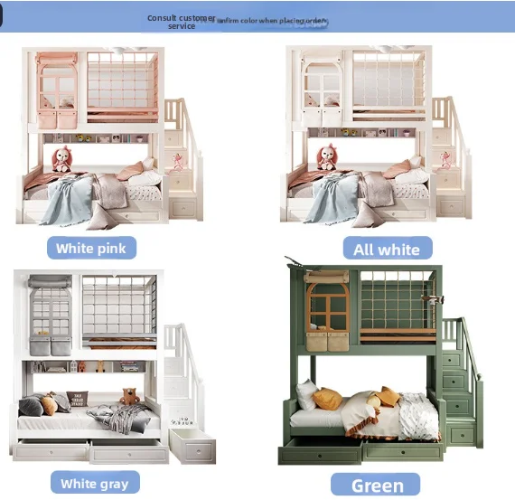 Modern Design Multi-functional Children Use Twin Size Kids Wooden Bunk Beds With Stairs and Bookcase