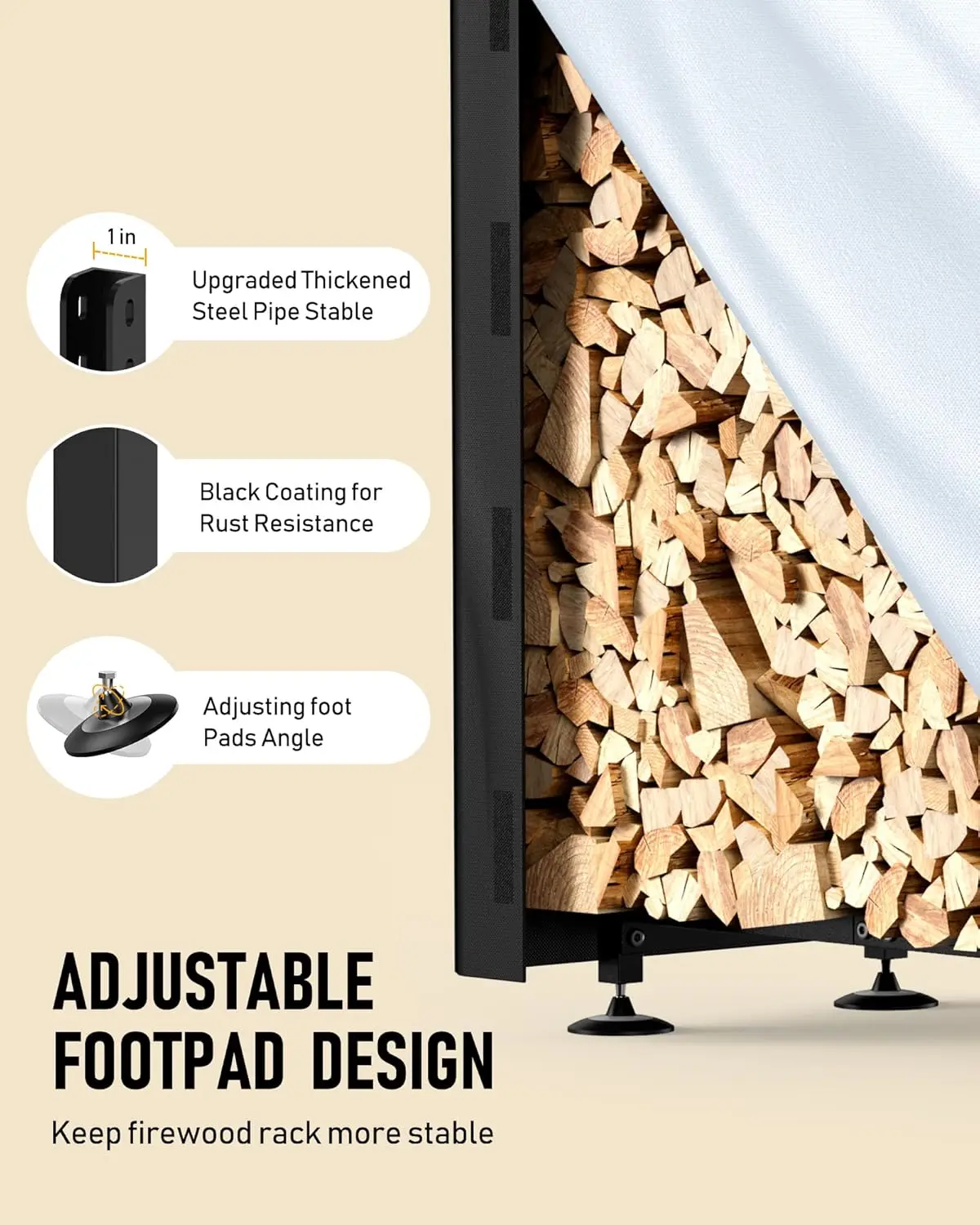 

Firewood Rack Outdoor with Cover, 8FT Wood Rack for Firewood Indoor, Waterproof Fire Wood Holder Outside, Adjustable Heavy Duty