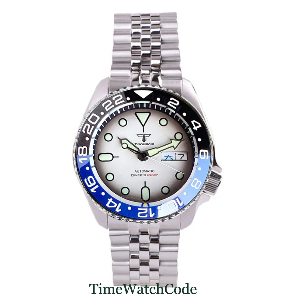 

Tandorio Diver Automatic Watch for Men 41mm Luminous White Dial Day Date NH36 Double Bow Domed Sapphire Glass 20ATM Waterproof