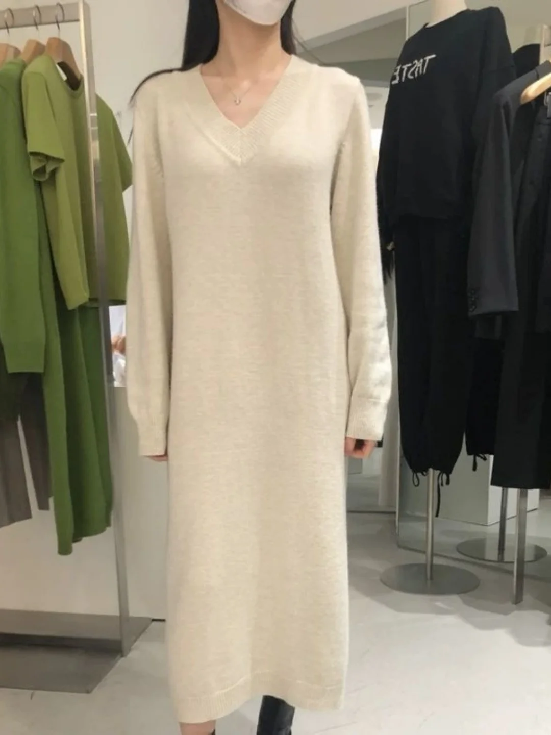 Plus size v-ne malha dr coreano sle camadas base casaco longo reto outono inverno nova chegada para mulheres pesadas