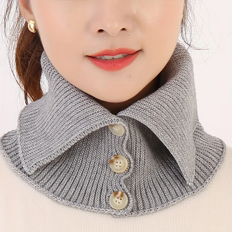 

Winter Collar Scarf Windproof Warm Women Elegant Turtleneck Button Neck Cover Thermal Knitted Cold-proof Neck Guard Wrap