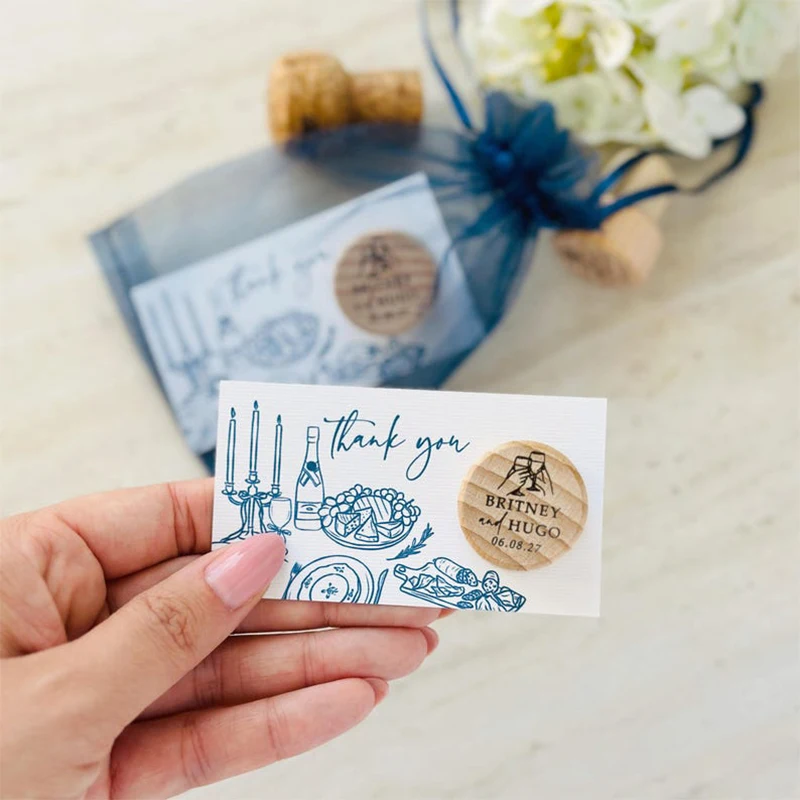Tapón de Corcho Personalizado para Botellas de Vino con Tarjeta de Agradecimiento, Recuerdo de Boda Personalizado, Regalo para Invitados de Despedida de Soltera