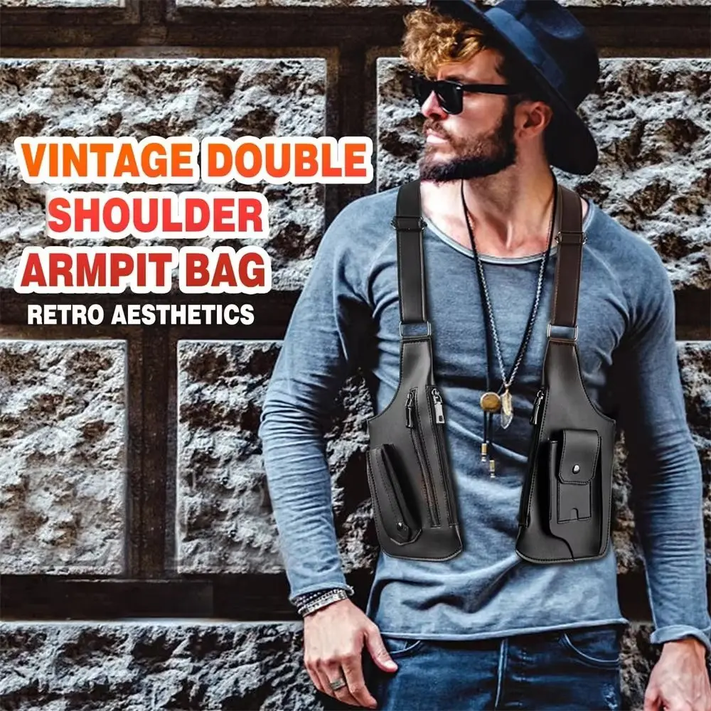 Retro Anti-theft Storage Vest Bag Leather Multi-Pocket Strap Chest Bag Multifunction Concealed Crossbody Bags Men Woman