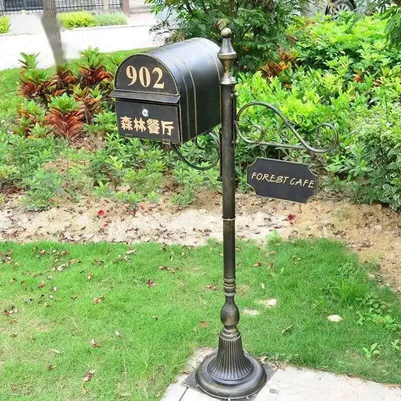 

Retro European Mailboxes Outdoor Villa Community Garden Letter Box Wrought Iron Outdoor Rainproof Inbox Outdoor Floor Mailbox