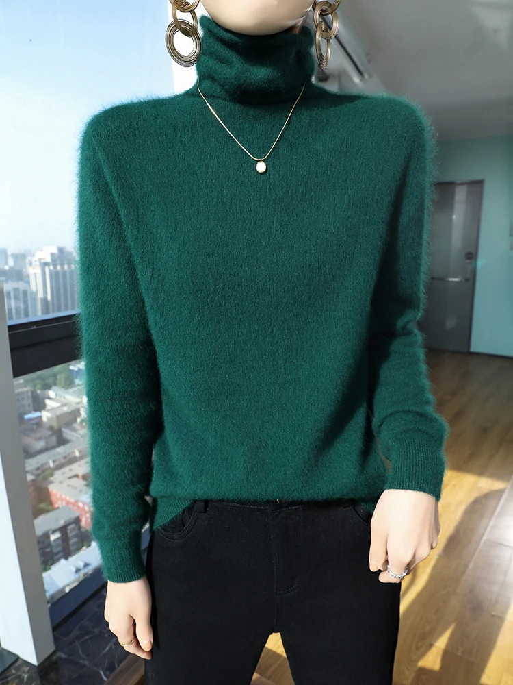 

Mink Cashmere Sweater for Women, High Lapels, Knitted Pullovers, Long Sleeve, Solid Top, High-End Jumpers, Autumn, Winter, New