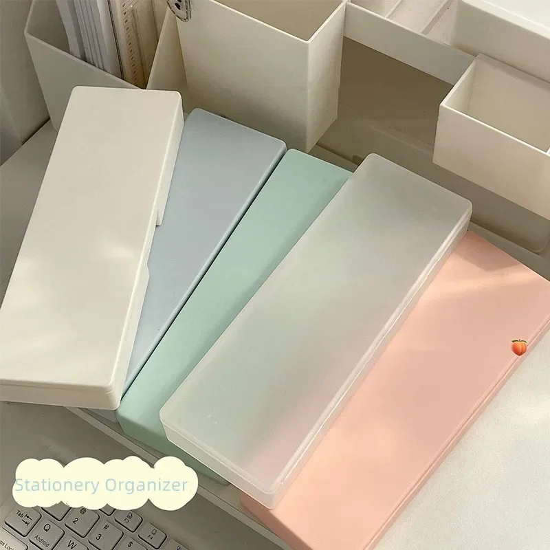 1 Piece Mini Pencil Pouch Simplicity Translucent Pencil Box Solid Color Series Stationery Storage Box DIY Decorative Pencil Case