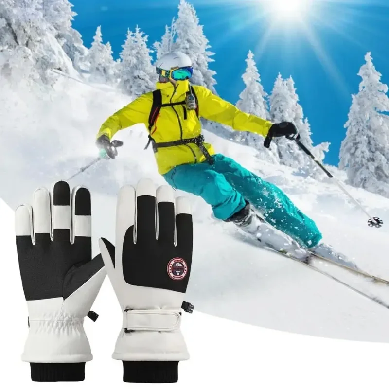 1 Pair Ski Gloves With Adjustable Fastener Tape Water-Resistant Windproof Thick Winter Warm Touch Screen Gloves