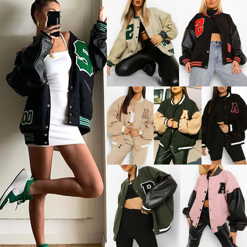 

Women Baseball Jacket Autumn and Winter New Hip-hop Fleece Padded Uniforms Street Casual female Coat Loose Stitching Tops 2022