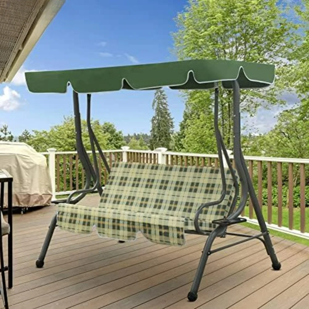 Columpio de terraza al aire libre, asiento grueso con reposabrazos para 3 personas, columpio con dosel con sombrilla ajustable, recubrimiento de polvo reforzado