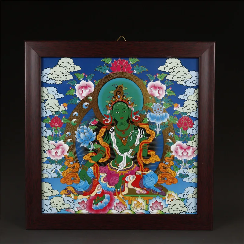 

Republic of China Tibetan Thangka Gold Painting Green Tara Porcelain Board Painting Zen Temple Decoration Rural Antique Ceramic