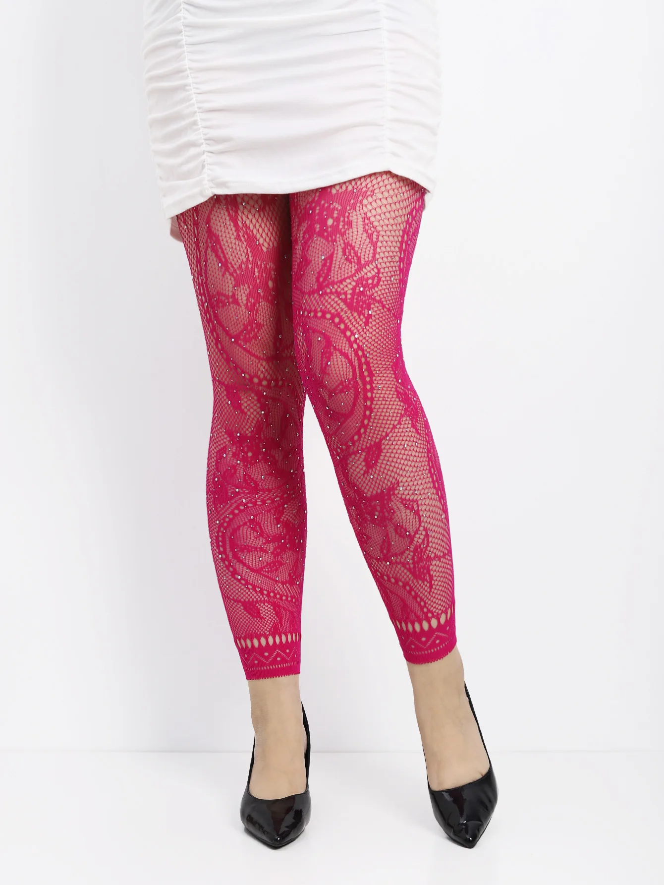Damen-Strumpfhose mit hoher Taille, glitzerndem Strass-Fischnetz, fußlose Strumpfhose, Leggings, farbiges Retro-Stil-Muster für 45–85 kg Gewicht – Detail 22