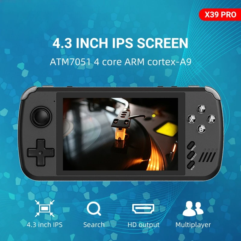 POWKIDDY X39pro 4.3 Inch IPS Screen Handheld Video Game Console X39 Retro Game PS1 Support Wired Controllers Children's gifts