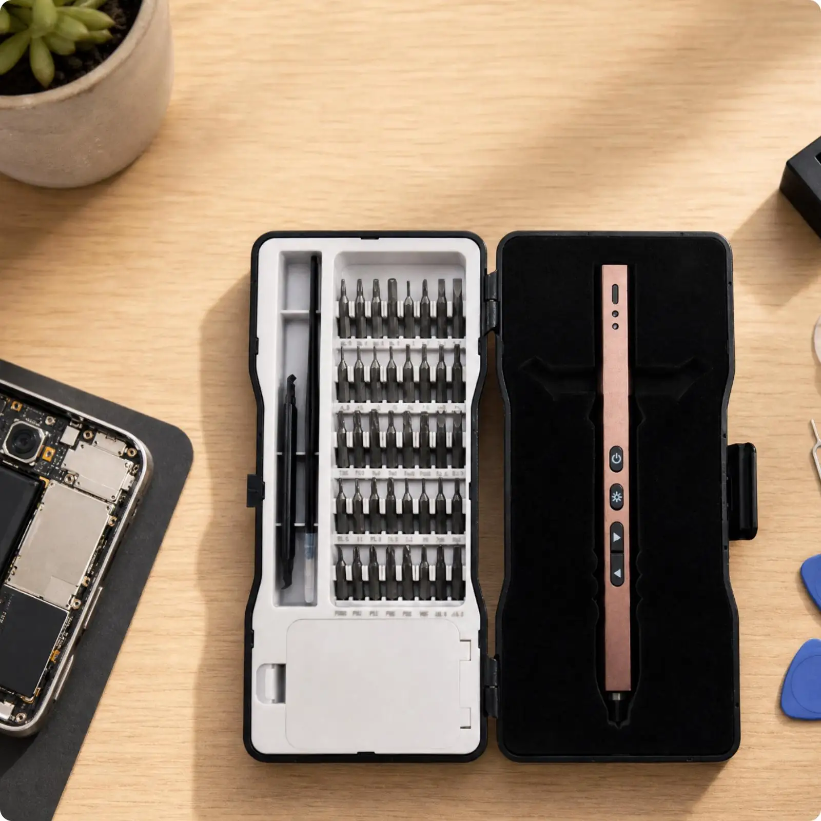 Cordless Mini Electric Screwdriver Kit with Torque Control for Electronics DIY Repair Precision Bit Set with Tweezers Case