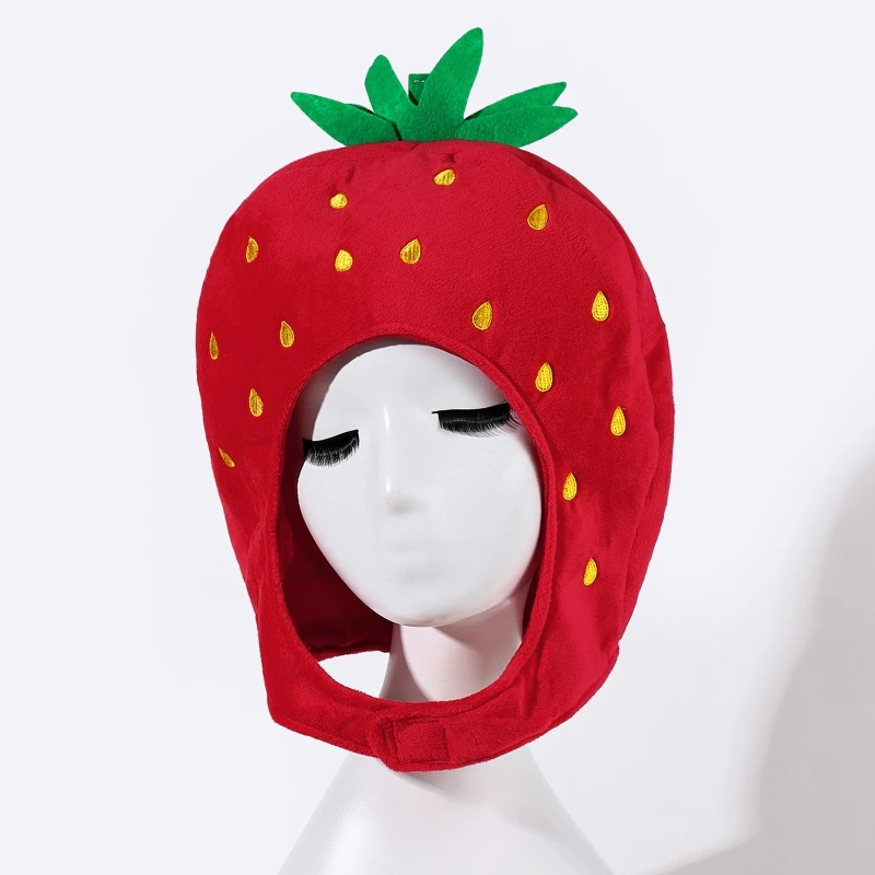 Lovely Cute Strawberry Headgear Hat Fruits Headgear Cap Windproof Headgear Gift for Halloween Cosplay Prop Xmas New Year