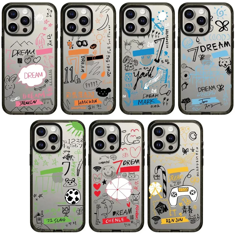 

2.0 Acrylic Black Border Magnetic Korean Dream Graffiti iPhone 11 12 13 15 14 Pro Max Protective Case, Fits iPhone 15 Pro Max