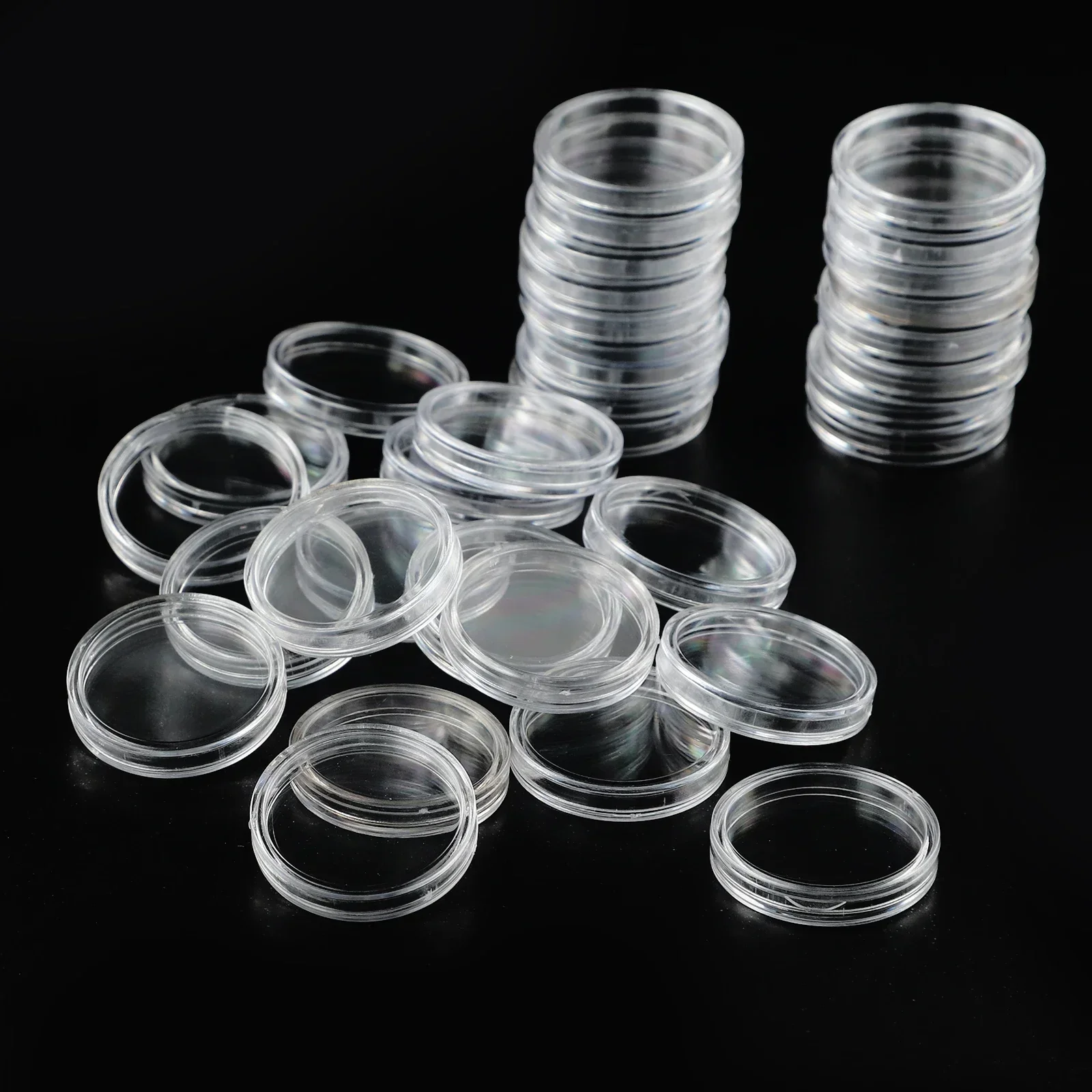 100/200Pcs 18/20/21/22/24/25/26/38mm Transparent Round Coin Storage Box Capsules Coin Collection Holder Containers Supplies Gift