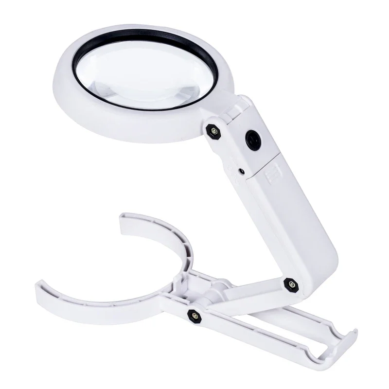 Portable Handheld Magnifying Glass with LED Lights Foldable Desktop Magnifying Glass for Newspaper Reading Magnifier Repair Tool