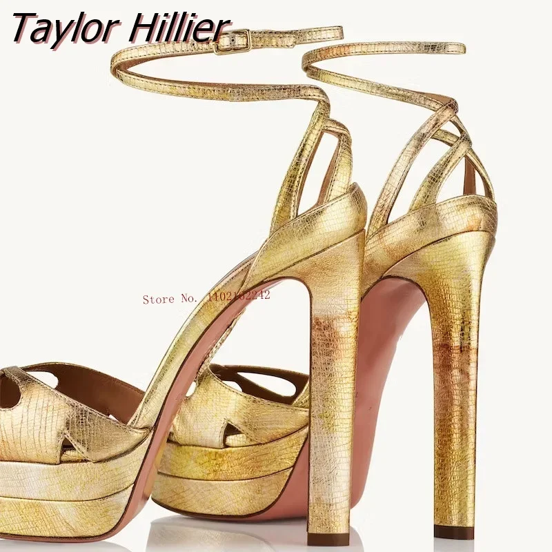 New Summer Water Platform Open-Toed Sandals Women\'S Gold Fashion Thick Heel Cross Buckle Strap Sandals Simple Sexy All-Match 46