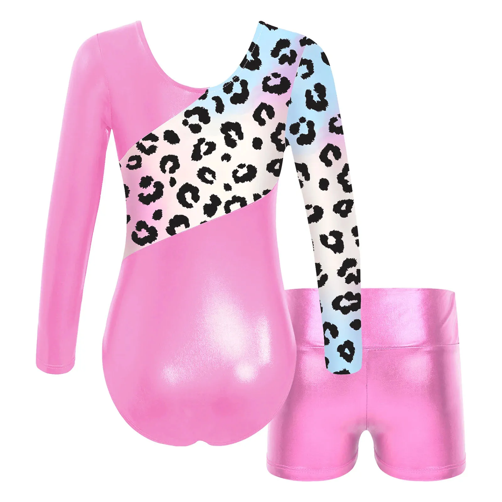 Meninas Manga Comprida Collant de Ginástica, Bodysuit, Ballet Dance Set, Treino, Patinação Artística Unitard com Shorts, Roupa Infantil, Bronzing