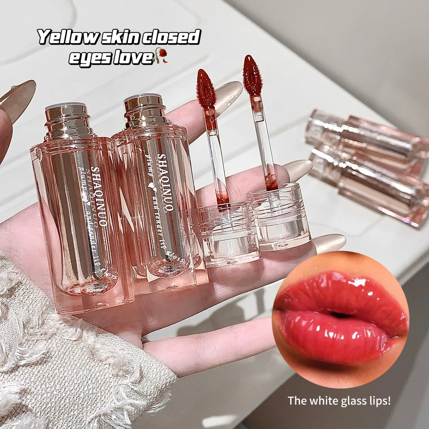 Glass Shine Lip Lacquer - Plumping Juicy Gloss with Hydration, Non-Sticky & 8H Wear, Pure Nude Shades for Youthful Lips