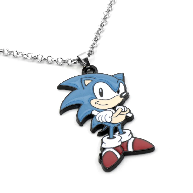Cartoon Movie Sonics Necklace Keychain Kawaii Anime Figure Enamel Keyring Men Women Pendants Jewelry Accessories Gift