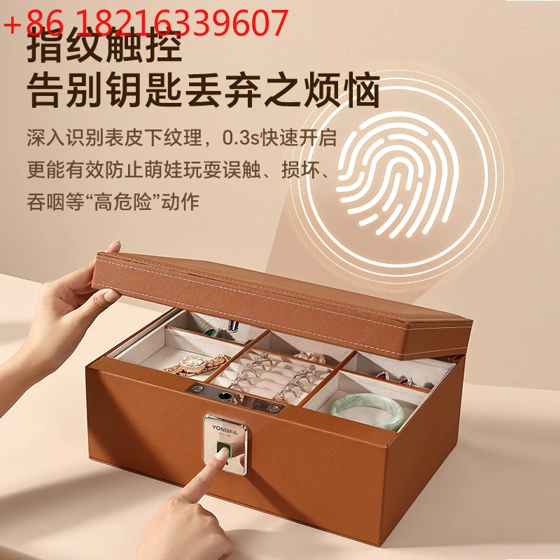 صندوق مجوهرات مفتوح ببصمة الإصبع، صندوق ودائع آمن للمجوهرات المنزلية الصغيرة والمجوهرات الذهبية