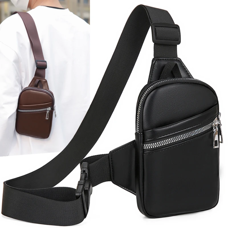 

Mini Minimalist Business Casual Chest Bags for Men Fashionable PU Leather Single Shoulder Bag Lightweight Waterproof Phone Bag