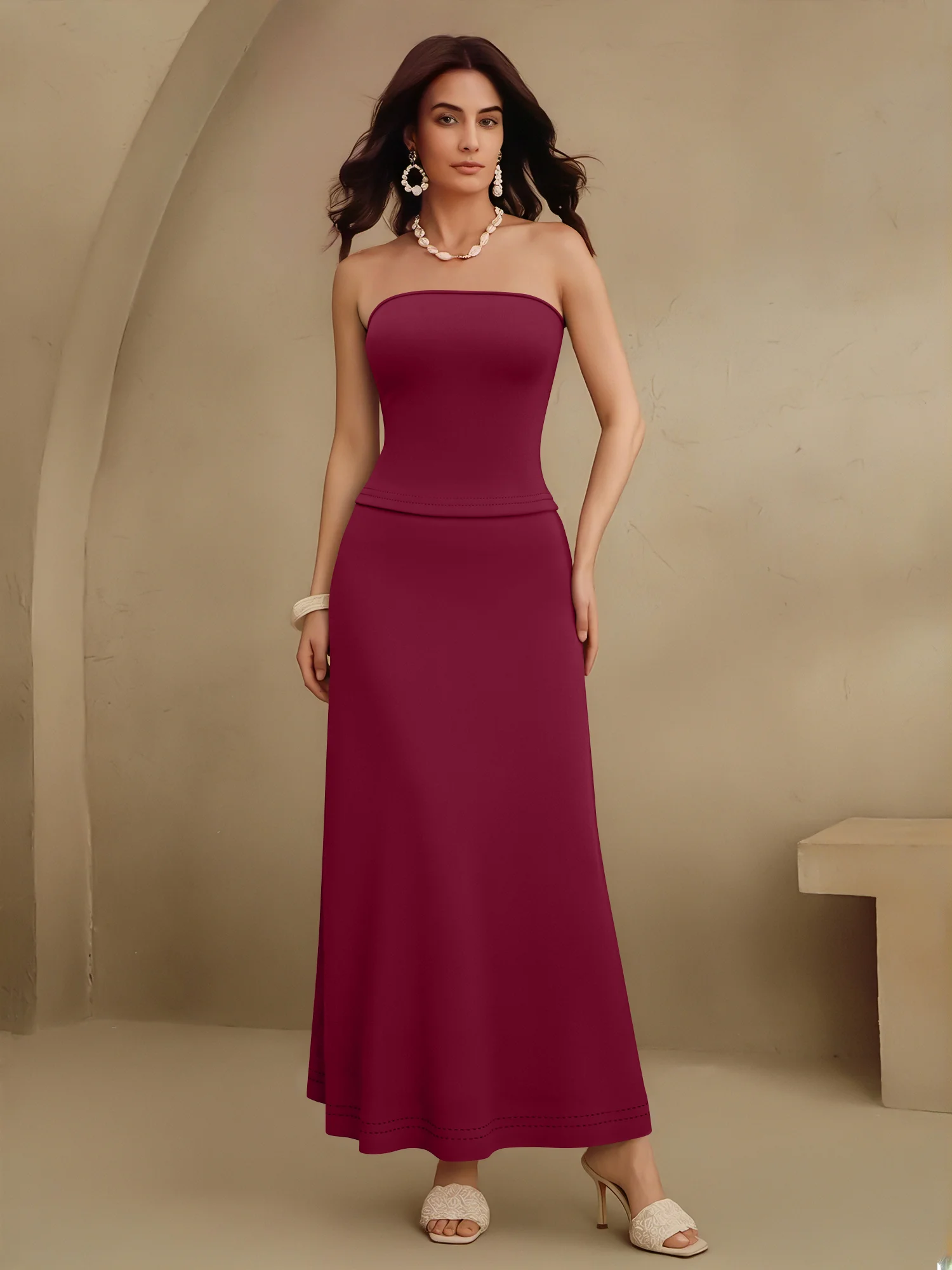 

Summer Slim Fit Tube Top + High Waist Mermaid Maxi Skirt 2 Piece Set Women Elegant Socialite Outfit