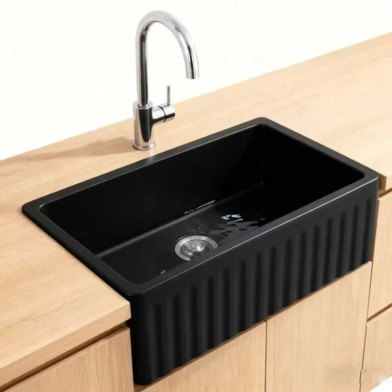 For American Retro Ceramic Undermount Kitchen Sink Large Single Bowl Embedded Basin Household Integrated Vegetable Washing