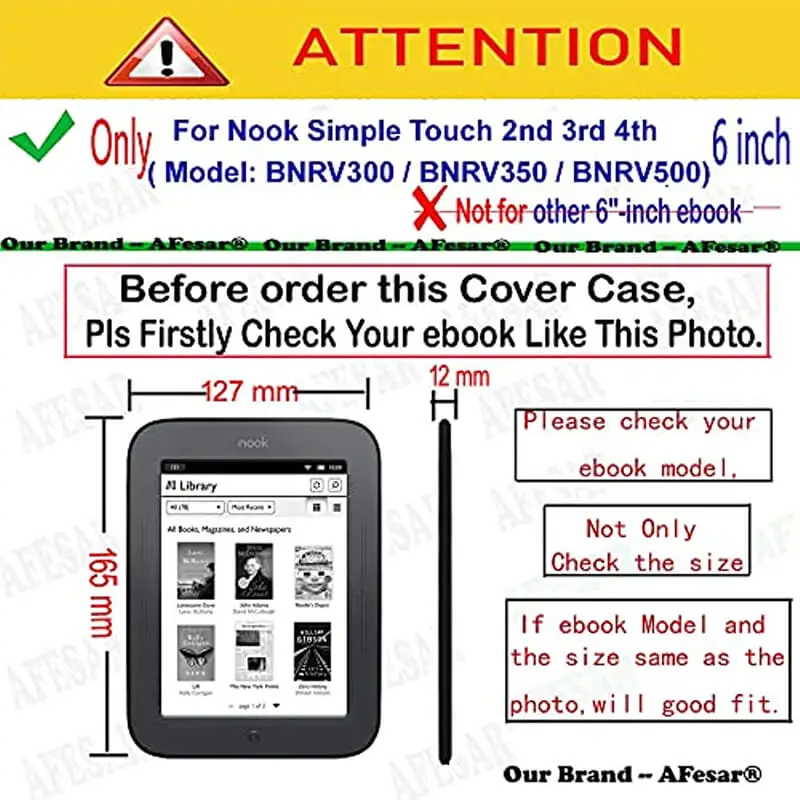 For Nook Touch eBook Reader Cover Case, Folio Premium PU Leather Pocket Cover for Nook 2 BNRV300 /Nook 3 BNRV350 /Nook 4 BNRV500